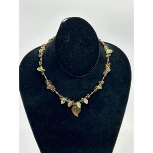 Artisan Sterling Silver Clasp Varied Glass Leaves & Seeds Necklace Design 18"